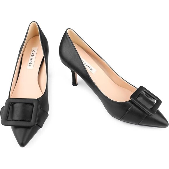 🆕Women's Black Kitten Heels Closed Pointy Toe Pumps Stiletto Heels Office Shoes - Picture 8 of 8